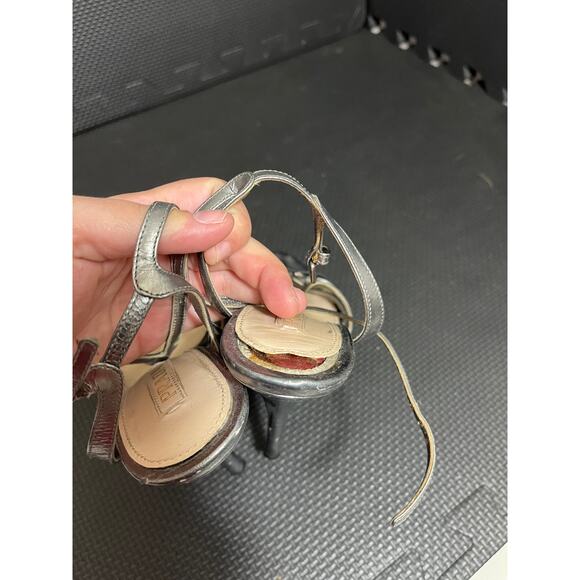 Prada Milano Silver Metallic High‎ Heels Strappy Womens Shoes Size 37.5 US 7.5 - Picture 10 of 12